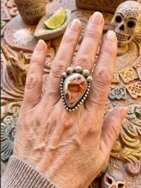Sterling Steel Cantera Mexican Opal ring